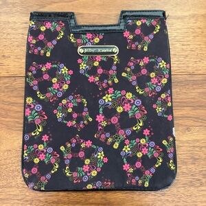 Betsey Johnson Black Floral Skull Laptop Bag Pouch